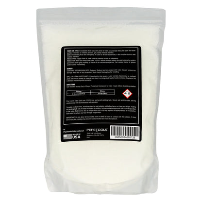 Back view of Smart Pickle 1 lb jewelry pickle compound showcasing the labeled white powder bag with safety instructions
