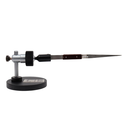Side view of Whaley Adjustable Third Hand Signature Series with adjustable clamp and long tapered arm on a black base