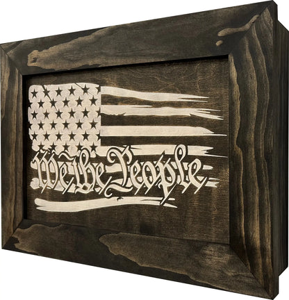 American Flag Gun Cabinet We The People Decorative and Secure Hidden Gun Safe (Black and White) Bellewood Designs