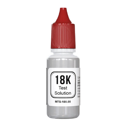 Front view of 18K test solution bottle showcasing its labeled solution with a white background