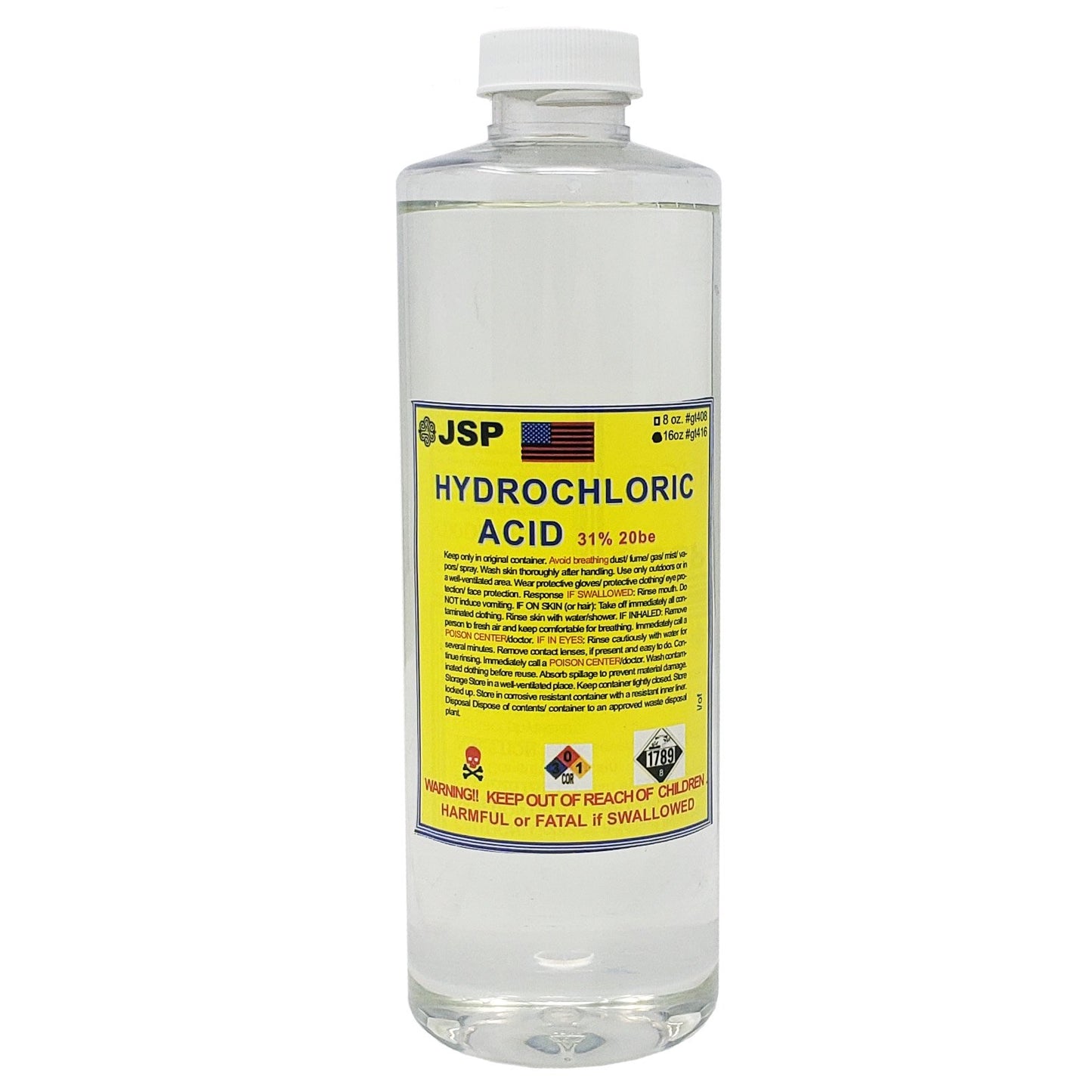 JSP Hydrochloric Acid 31% 16 Ounces / 1 Pound Gold Refining Aqua Regia