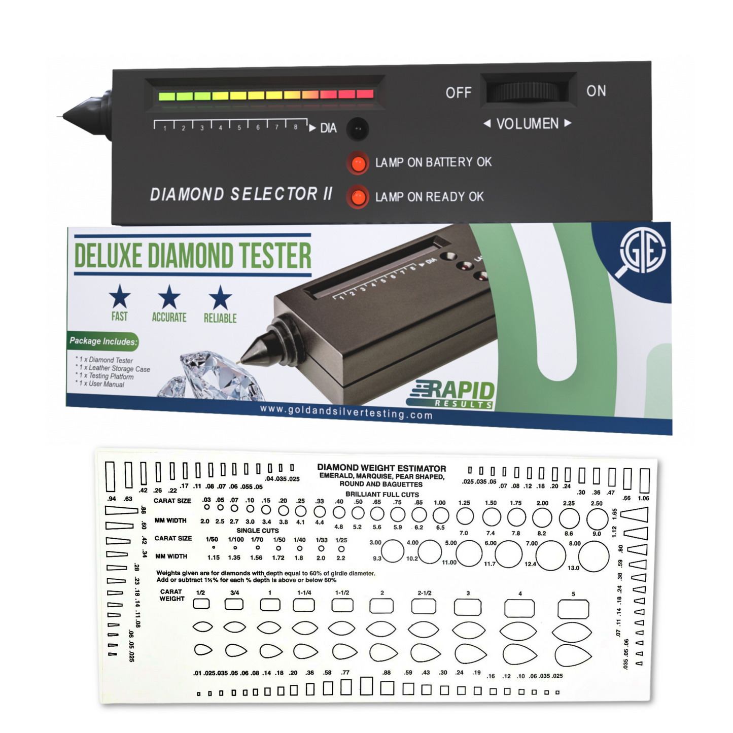 GTE Deluxe Diamond & Gemstone Analyzer Tester for Moissanites Stones Lab-created Simulants with Gauge