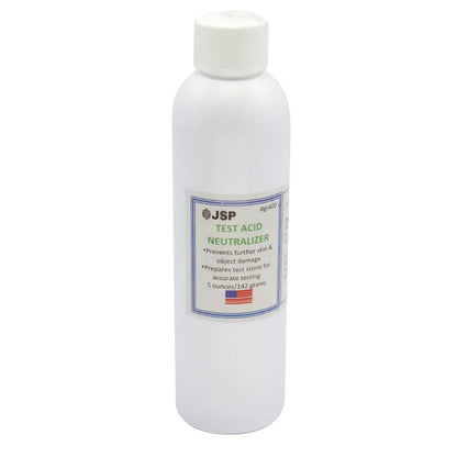 Front view of JSP test acid neutralizer bottle labeled 5 ounces and 142 grams on a white background