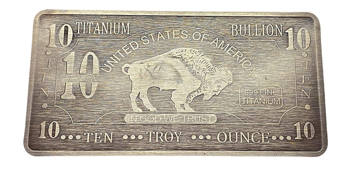 10 Ounce OZ 999 Fine Solid Titanium Precious Metal American Buffalo Bar Ingot Bullion Ti Element Chemistry Proof Mint Coin
