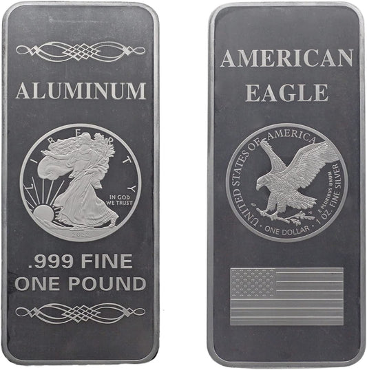 1 Pound American Eagle Liberty .999 Pure Aluminum Bar Bullion with Element Collectible Gift Precious Rare Metal Paperweight Chemistry Science