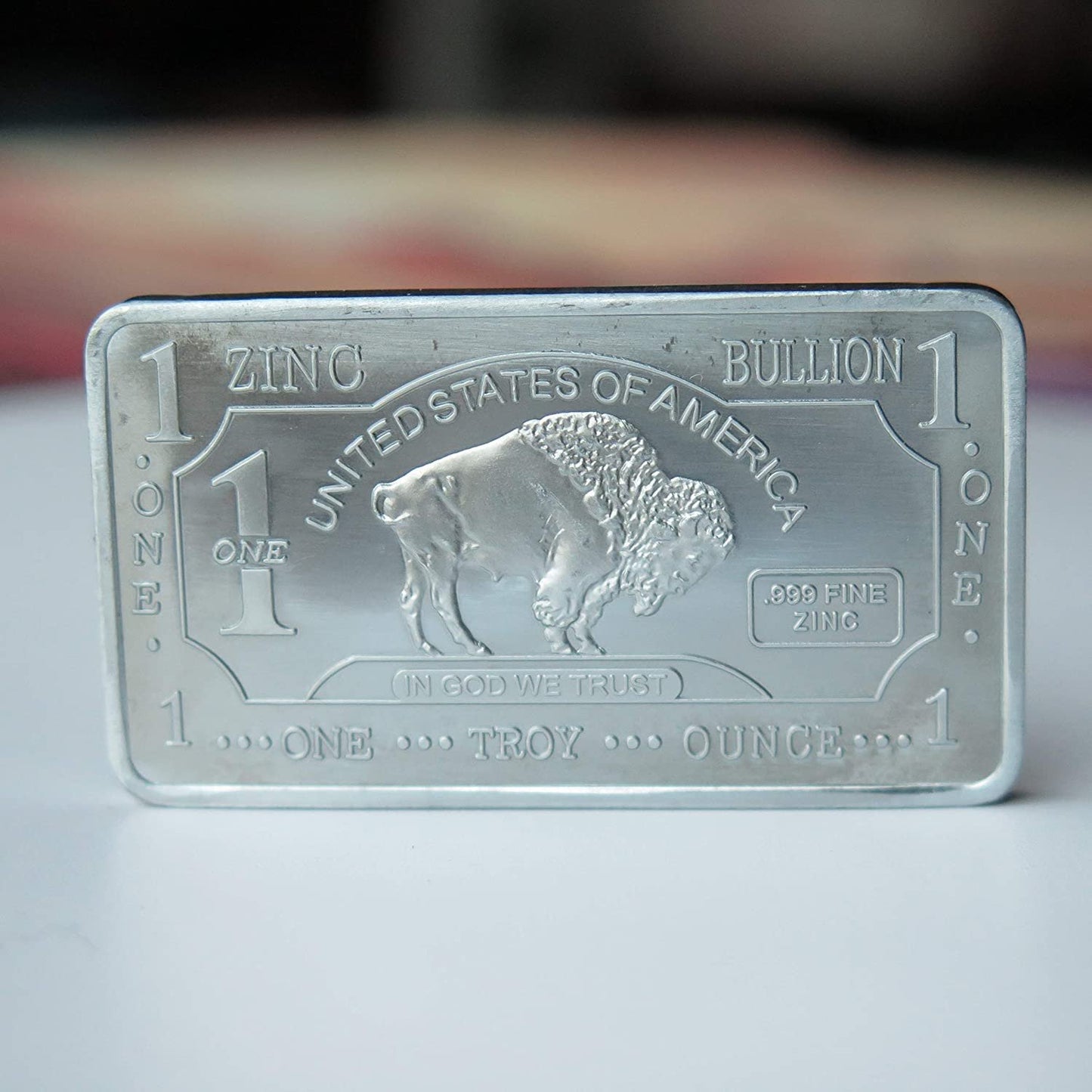 Metal Art Collection - 1 oz One Troy Ounce USA American Buffalo .999 Fine Zinc Bullion Bar Zn Element