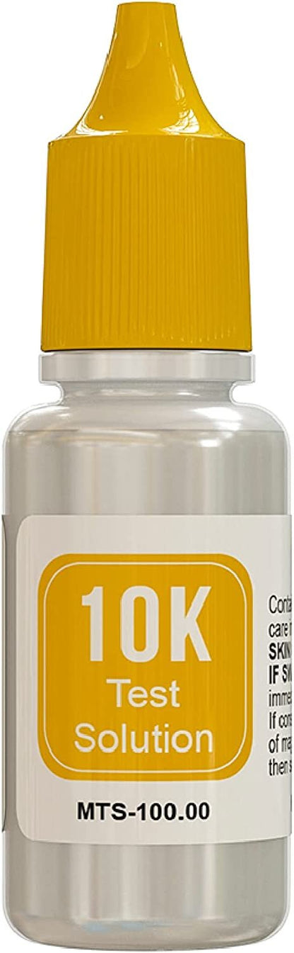Front view of PuriTEST 10K test solution bottle with yellow cap and white background
