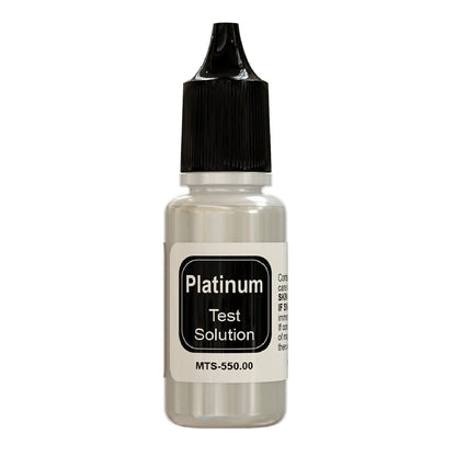 Front view of a Platinum test solution bottle labeled MTS 550 00 against a white background