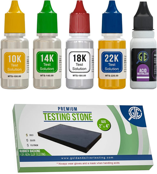 PuriTEST Gold Jewelry Testing Solutions Kit 10k 14k 18k 22k 24k Scratch Stone Acid Test Scrap Bars Coins