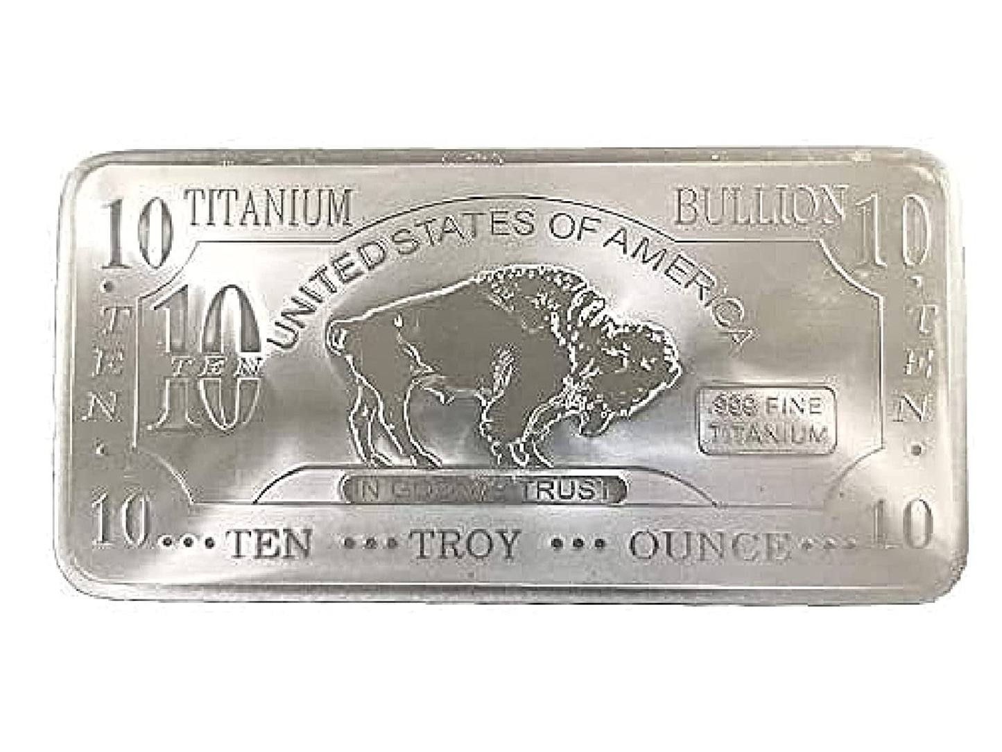 10 Ounce OZ 999 Fine Solid Titanium Precious Metal American Buffalo Bar Ingot Bullion Ti Element Chemistry Proof Mint Coin