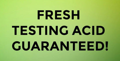 Promotional graphic stating fresh testing acid guaranteed