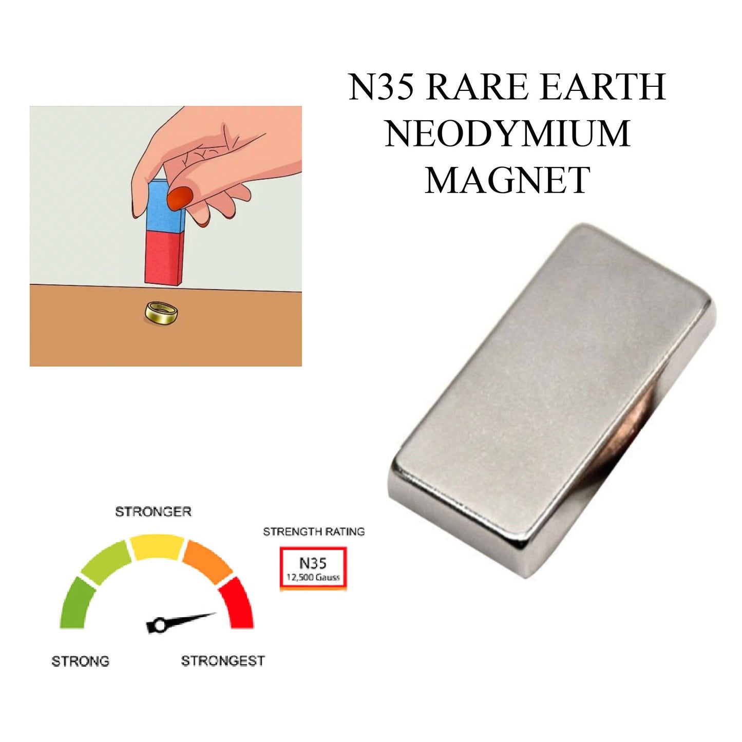 JSP Rare Earth Magnet Neodymium N35 for Precious Metals Gold Jewelry Testing Scrap Bars Fake Coins Tester 999 Ring, Women's, Size: One size, Grey Type