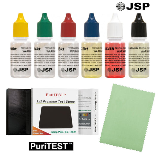 JSP/PuriTEST 8PC Gold Silver Platinum Testing Acid Scratch Stone Polishing Cloth Jewelry Kit
