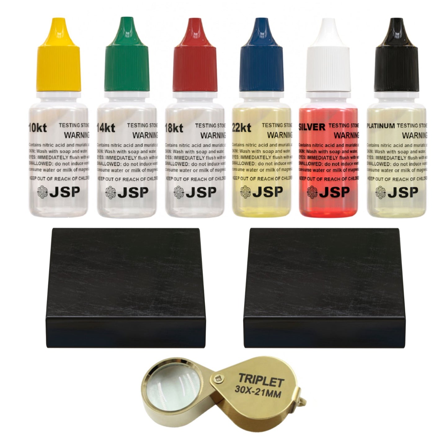 Gold Test Acid 10K 14K 18K 22K 24K Silver Platinum Jewelry Precious Metals Tester Stone Storage Box Kit Jeweler's File w/ 30X Magnifier Loupe