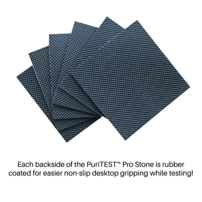 Back view of PuriTEST Pro Stone showcasing rubber coating for non-slip desktop gripping with a white background